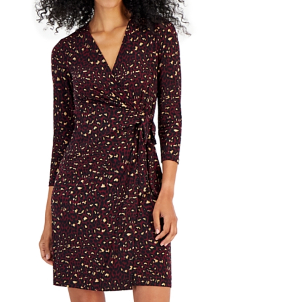 Anne Klein Animal Print Faux Wrap Dress - XL